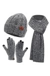 Femmes hiver chaud tricot bonnet bonnet écran tactile gants longue écharpe ensemble avec capuchon de crâne doublé polaire pou