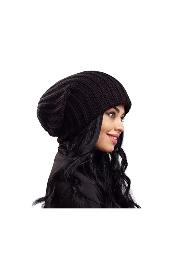 Bonnet dhiver ample surdimensionné – Bonnet en tricot épais doux et ample – Bonnet chaud et épais pour homme et femme, Noir