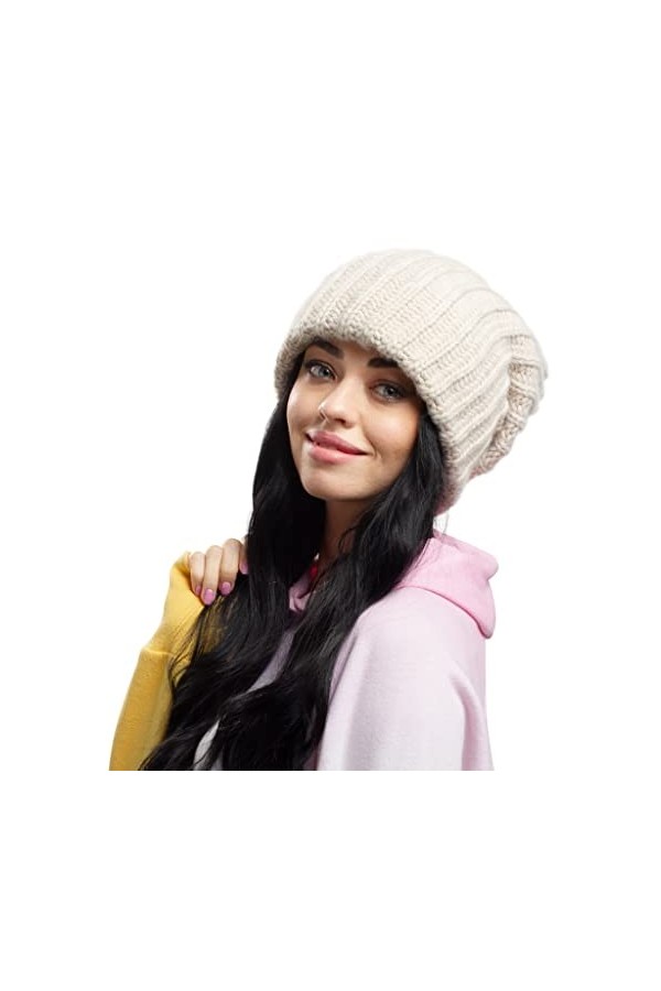 Bonnet dhiver ample surdimensionné – Bonnet en tricot épais doux et ample – Bonnet chaud et épais pour homme et femme, Noir 