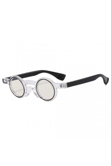 MUTYNE Rétro Petit Rond Punk Hommes Lunettes de Soleil Nuances UV400 Mode Femmes Tendance Lunettes de Soleil Rouges, Transpar