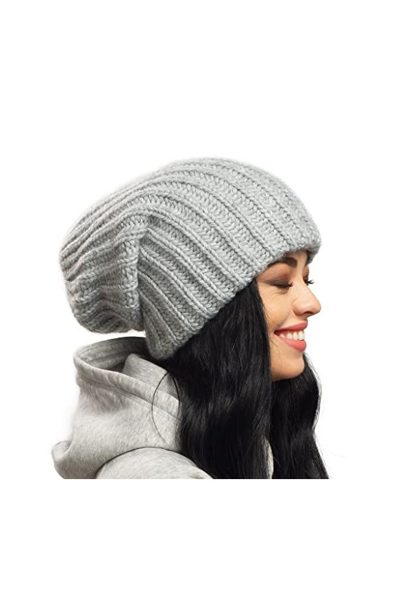 Bonnet dhiver ample surdimensionné – Bonnet en tricot épais doux et ample – Bonnet chaud et épais pour homme et femme, Noir