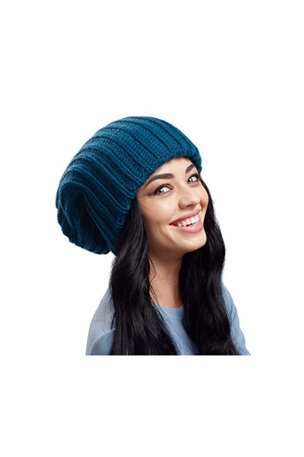 Bonnet dhiver ample surdimensionné – Bonnet en tricot épais doux et ample – Bonnet chaud et épais pour homme et femme, Noir