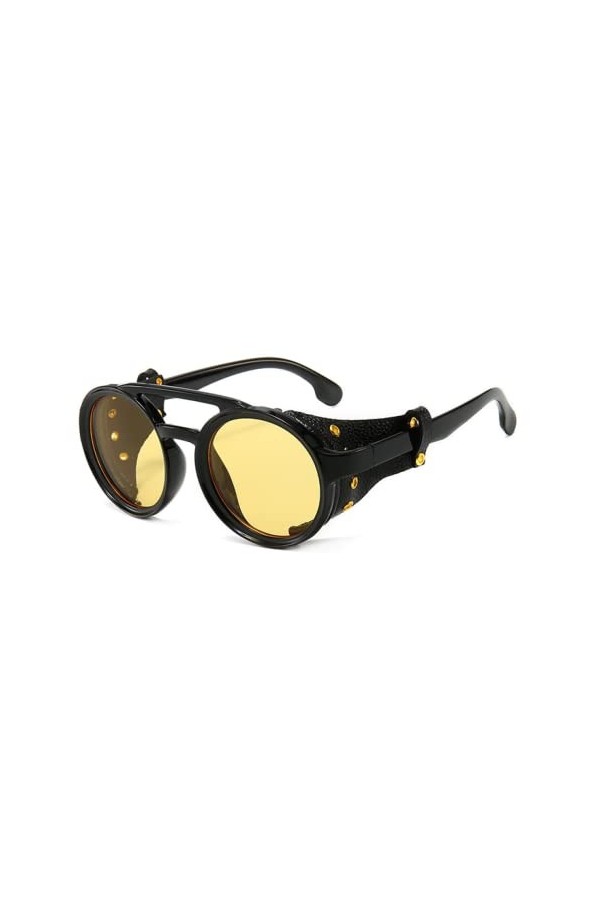 LADRENTDU Lunette De Soleil Homme Lunettes De Soleil À Monture Ronde De Style Punk Pour Hommes Et Femmes, Lunettes En Cuir In