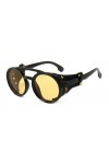 LADRENTDU Lunette De Soleil Homme Lunettes De Soleil À Monture Ronde De Style Punk Pour Hommes Et Femmes, Lunettes En Cuir In