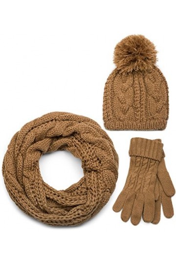 styleBREAKER Ensemble composé dune écharpe, dun bonnet et de gants, écharpe loop avec motif tricoté, bonnet à pompon et gan