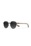 KINGSEVEN Lunettes de Soleil Rondes en Bois de Noyer Hommes Femmes Polarisées Miroir Elégant Rétro Lunettes W5519 Noir 
