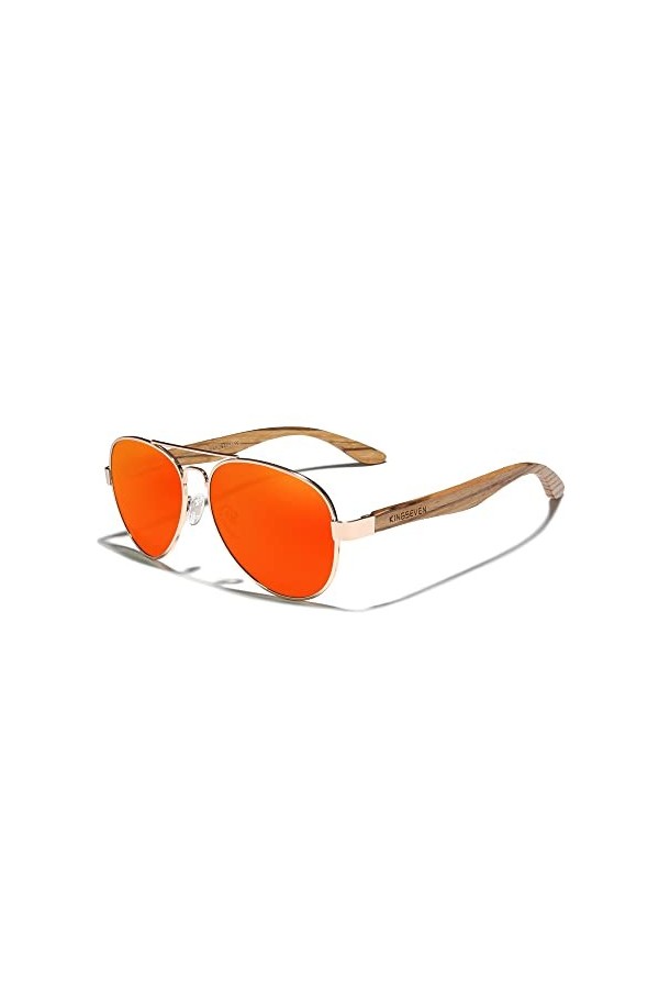 KINGSEVEN Lunettes de Soleil en Bois Faites à la Main Lunettes pour Hommes Polarisées UV400 Protection Miroir Lunettes Temple