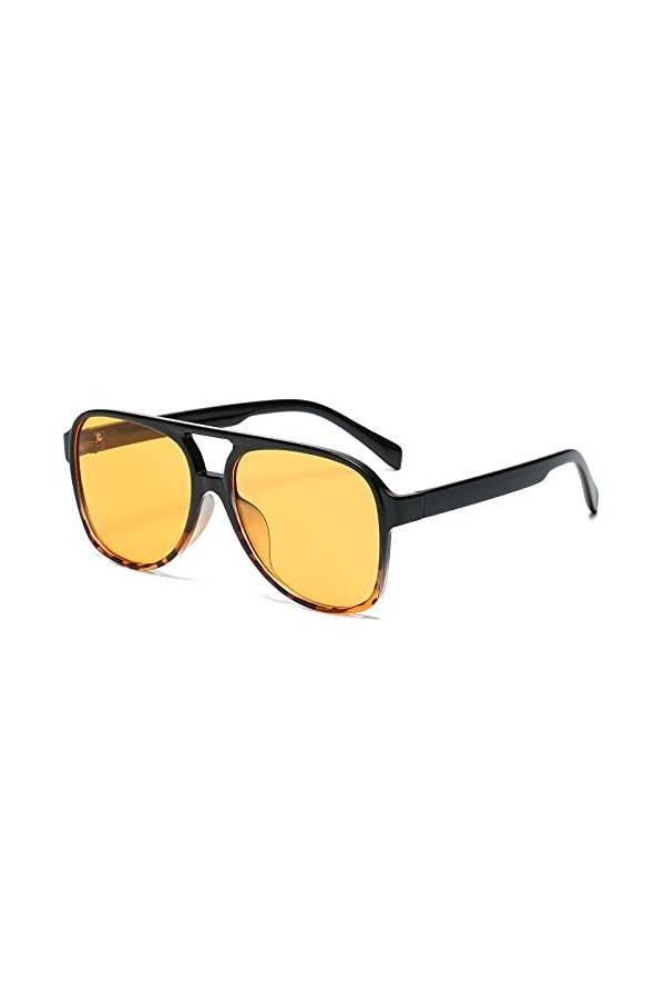OSAGAMA Lunettes de soleil vintage rétro jaunes teintées surdimensionnées pour homme et femme, Jaune+marron, Large