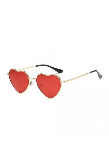 Junsika Lunettes de soleil polarisées en forme de cœur pour homme et femme - Vintage Festival - En forme de cœur - Rouge, C :