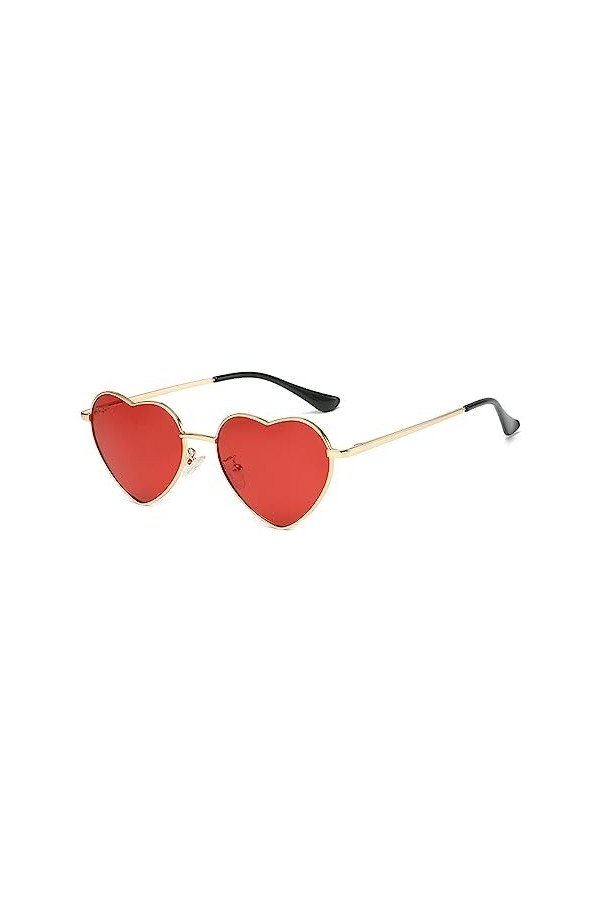 Junsika Lunettes de soleil polarisées en forme de cœur pour homme et femme - Vintage Festival - En forme de cœur - Rouge, C :