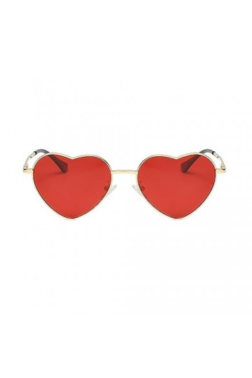 Junsika Lunettes de soleil polarisées en forme de cœur pour homme et femme - Vintage Festival - En forme de cœur - Rouge, C :