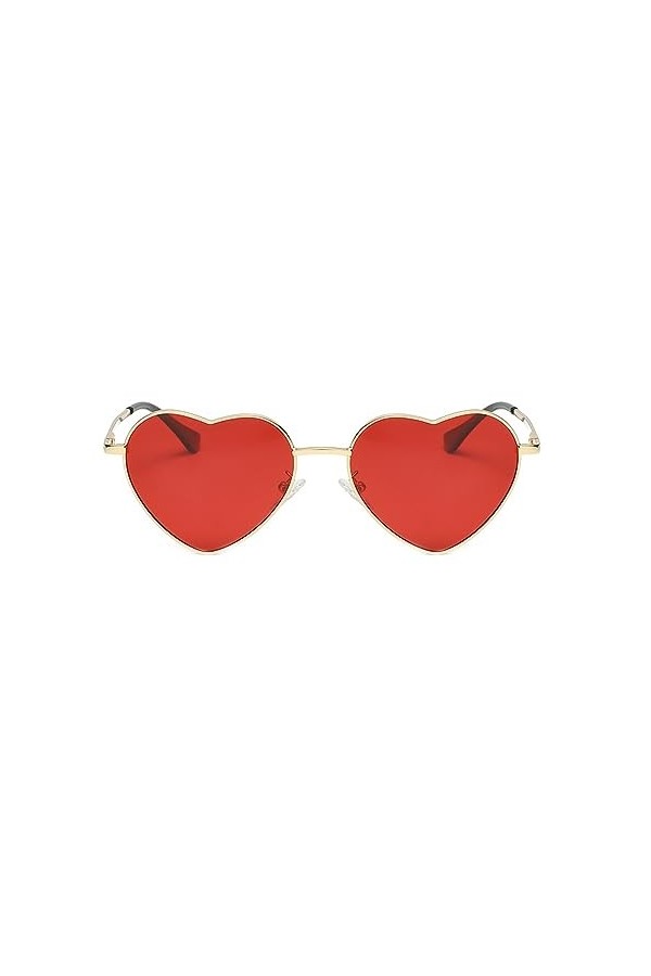 Junsika Lunettes de soleil polarisées en forme de cœur pour homme et femme - Vintage Festival - En forme de cœur - Rouge, C :