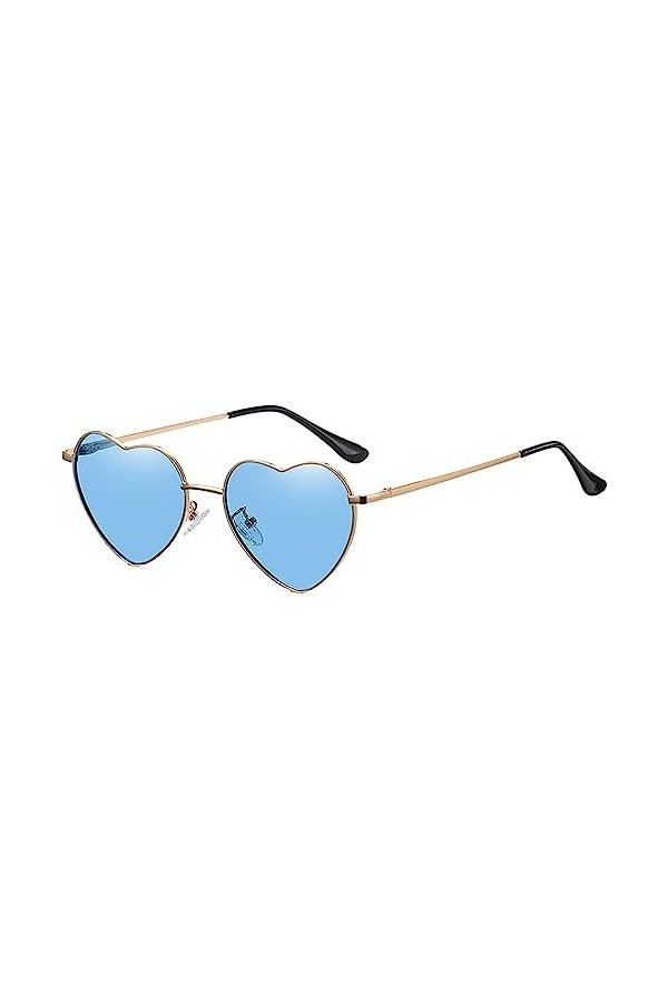 Junsika Lunettes de soleil polarisées en forme de cœur pour homme et femme vintage festival mignon en forme de cœur Bleu, E :