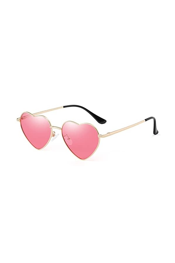 Junsika Lunettes de soleil polarisées en forme de cœur pour homme et femme vintage festival mignon en forme de cœur Rose, C :