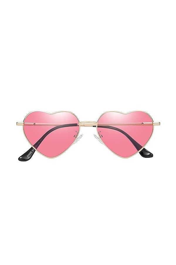 Junsika Lunettes de soleil polarisées en forme de cœur pour homme et femme vintage festival mignon en forme de cœur Rose, C :
