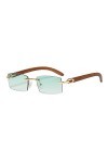 Junsika Lunettes de soleil rectangulaires sans monture en bois pour homme et femme - Style rétro - Vert - Protection UV400, E