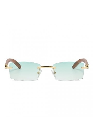 Junsika Lunettes de soleil rectangulaires sans monture en bois pour homme et femme - Style rétro - Vert - Protection UV400, E