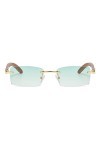 Junsika Lunettes de soleil rectangulaires sans monture en bois pour homme et femme - Style rétro - Vert - Protection UV400, E