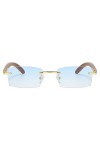 Junsika Lunettes de soleil rectangulaires sans monture en bois pour homme et femme Classique Rétro Bois Bleu Protection UV400