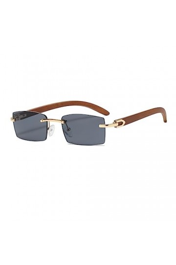 Junsika Lunettes de soleil rectangulaires sans monture en bois pour homme et femme - Style rétro - Noir - Protection UV400, A