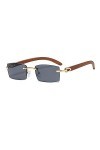 Junsika Lunettes de soleil rectangulaires sans monture en bois pour homme et femme - Style rétro - Noir - Protection UV400, A