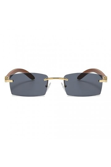 Junsika Lunettes de soleil rectangulaires sans monture en bois pour homme et femme - Style rétro - Noir - Protection UV400, A