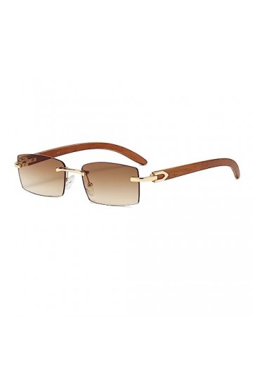 Junsika Lunettes de soleil rectangulaires sans monture en bois pour homme et femme - Style rétro - Couleur : marron - Protect
