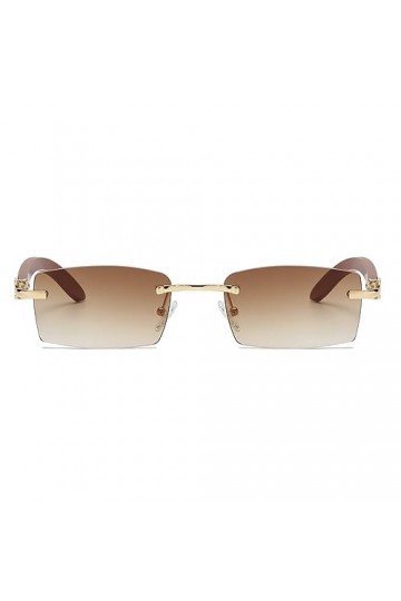 Junsika Lunettes de soleil rectangulaires sans monture en bois pour homme et femme - Style rétro - Couleur : marron - Protect