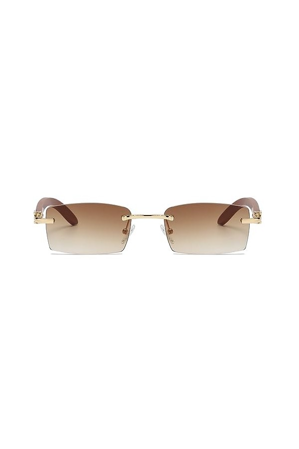 Junsika Lunettes de soleil rectangulaires sans monture en bois pour homme et femme - Style rétro - Couleur : marron - Protect