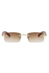 Junsika Lunettes de soleil rectangulaires sans monture en bois pour homme et femme - Style rétro - Couleur : marron - Protect