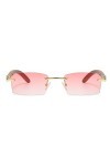 Junsika Lunettes de soleil rectangulaires sans monture en bois pour homme et femme Classique Rétro Bois Rose Protection UV400
