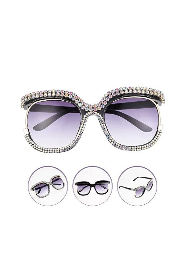 Lunettes de soleil surdimensionnées avec strass étincelants Protection UV Pour photographie, magazine