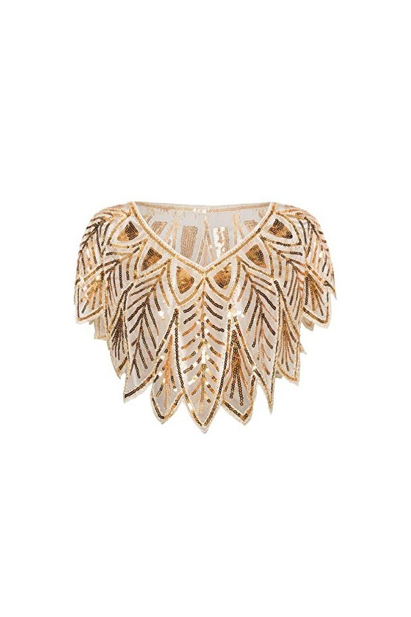 Coucoland Womens 1920s Shawl Sequin Beaded Art Deco Evening Cape Vintage Shawl Wraps Or noir 