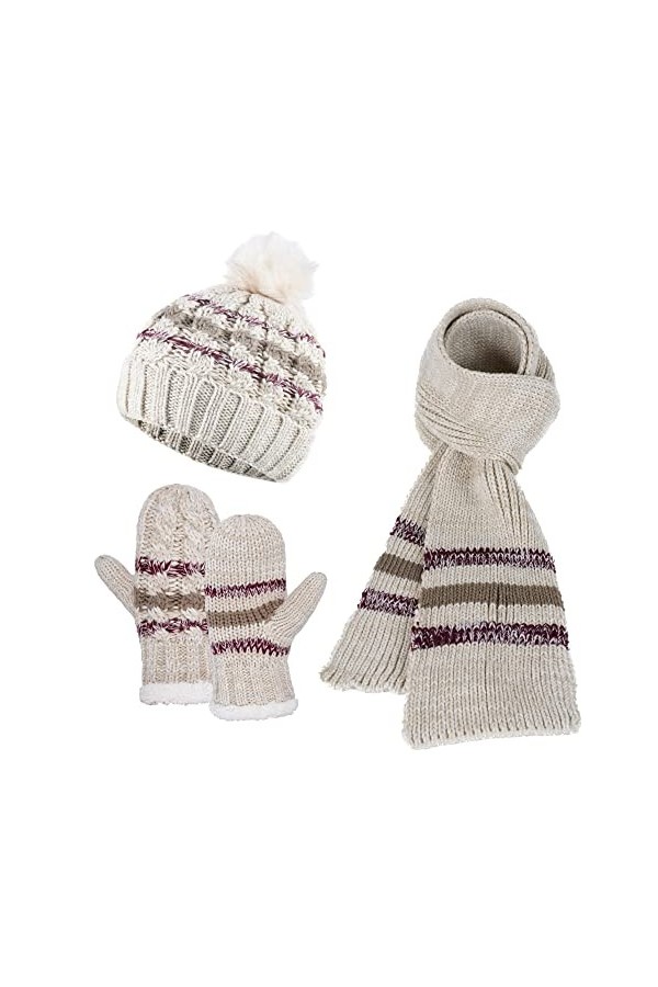 Tofern Femme Bonnet Gants Écharpe 3 pièces ensemble Hiver Chapeau Tricoté Chauffant Doux avec Velours Simple et Élégant Ski M