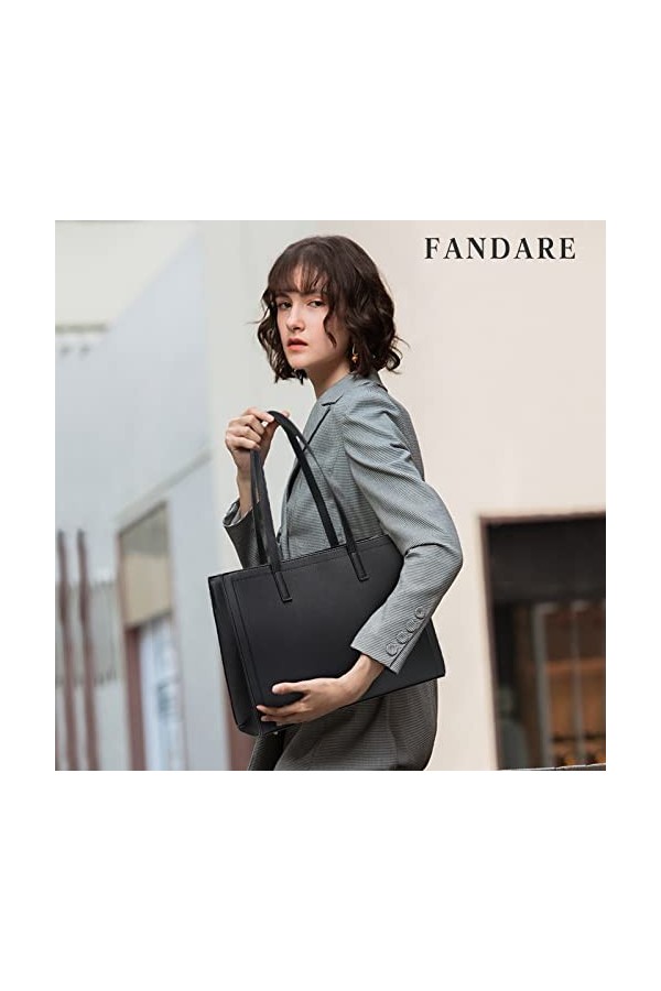 FANDARE Sac Ordinateur Portable Sac à Main pour Femme PU Cuir Sac à Bandouliere Grand Capacité Sac Porté Epaule Sacoche pour 