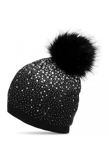 Caspar MU188 Bonnet dhiver en Tricot Fin avec Pompon et Strass pour Femme, Couleur:Noir, Taille:Taille Unique
