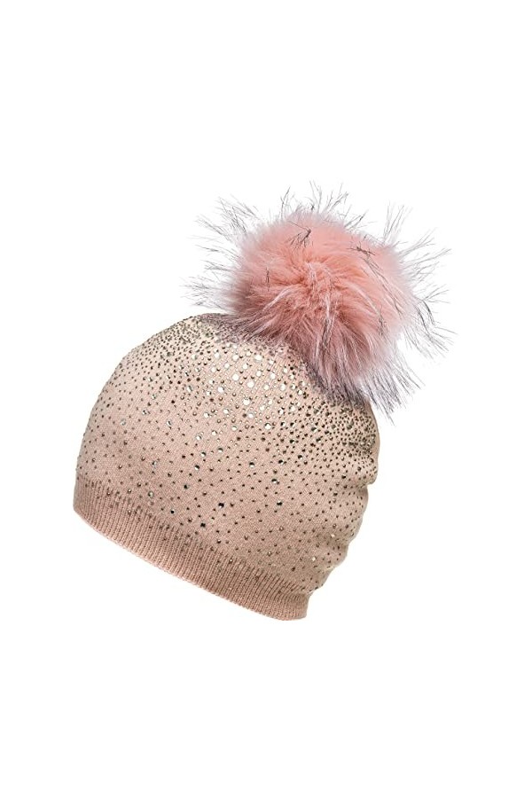 Caspar MU188 Bonnet dhiver en Tricot Fin avec Pompon et Strass pour Femme, Couleur:Noir, Taille:Taille Unique