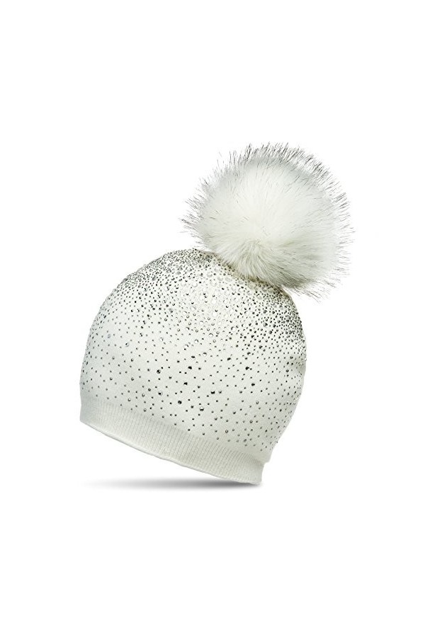 Caspar MU188 Bonnet dhiver en Tricot Fin avec Pompon et Strass pour Femme, Couleur:Noir, Taille:Taille Unique
