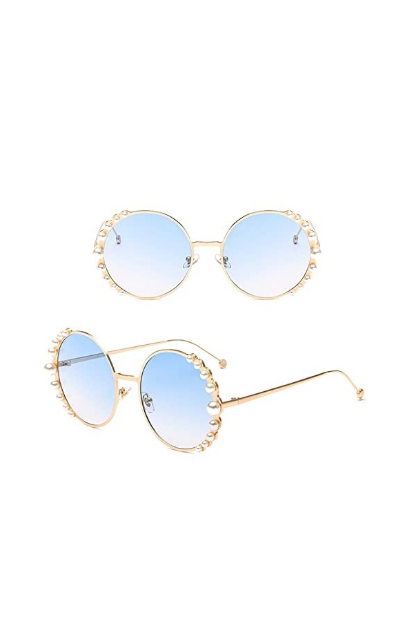 HCHES Lunettes de soleil nacrées Femmes Cadre en métal Lunettes de soleil rondes Miroir Lunettes de soleil nacrées UV400,4,Ta