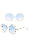 HCHES Lunettes de soleil nacrées Femmes Cadre en métal Lunettes de soleil rondes Miroir Lunettes de soleil nacrées UV400,4,Ta
