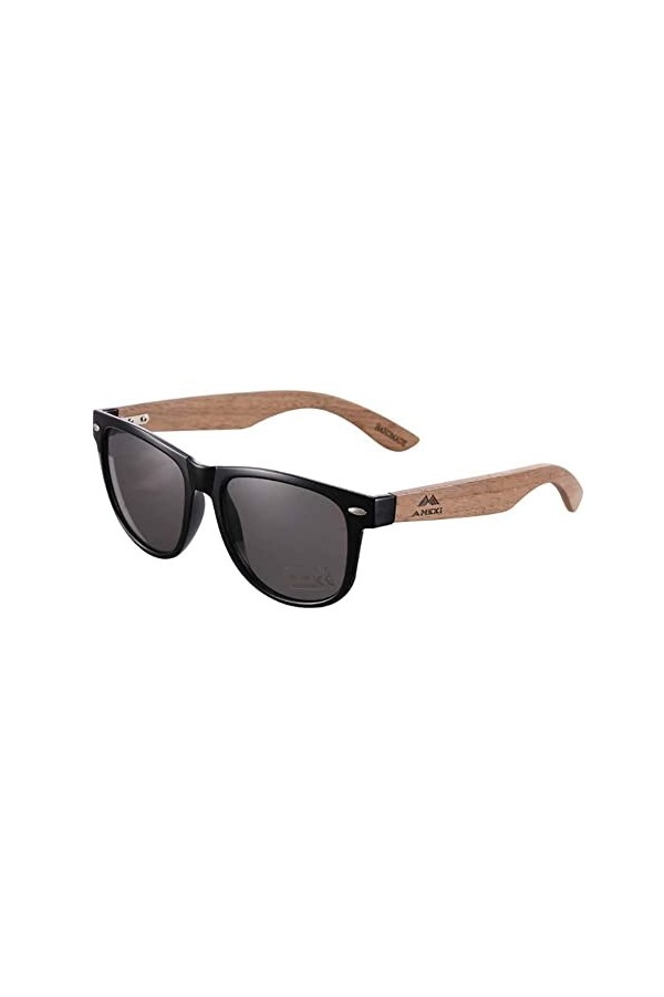 AMEXI Lunettes de Soleil en Bois pour Hommes et Femmes Polarisées UV400 CAT 3 CE avec Étui Tissu et Sac Orange Gris Gris