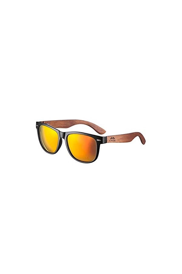 AMEXI Lunettes de Soleil en Bois pour Hommes et Femmes Polarisées UV400 CAT 3 CE avec Étui Tissu et Sac Orange Gris Gris