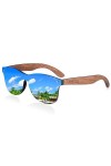 ANYPRO Lunettes de soleil polarisées en bois pour homme et femme - Vintage - Avec branches en bois et protection UV, bleu