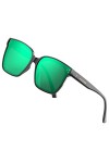 ATTCL Rectangulaire Grande Lunettes de soleil Mode avec UV400 Protection TR90 Cadre JD211 Black+green