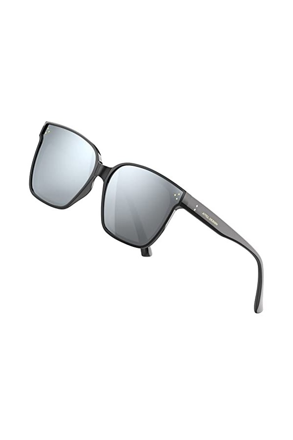 ATTCL Rectangulaire Grande Lunettes de soleil Mode avec UV400 Protection TR90 Cadre JD211 Black+green