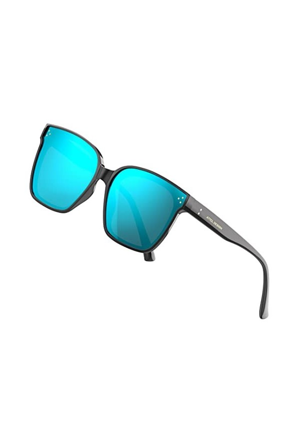 ATTCL Rectangulaire Grande Lunettes de soleil Mode avec UV400 Protection TR90 Cadre JD211 Black+green