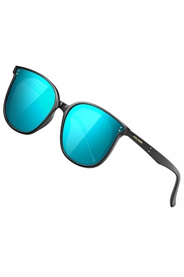 ATTCL Ronde Grande Lunettes de soleil Mode avec UV400 Protection TR90 Cadre JD222 Black+blue