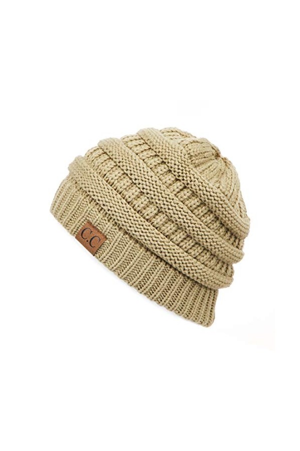 C.C Bonnet en maille torsadée épais, doux et chaud - Vert - Taille unique