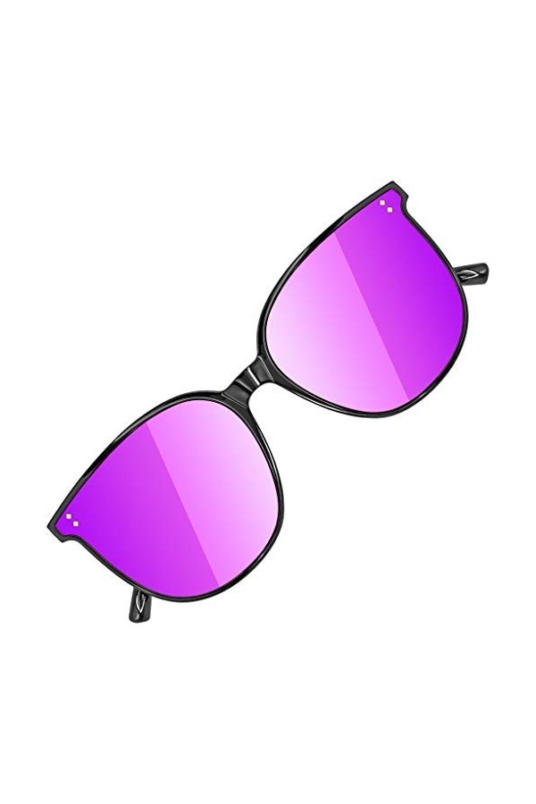 ATTCL Ronde Grande Lunettes de soleil Mode avec UV400 Protection TR90 Cadre JD222 Black+blue