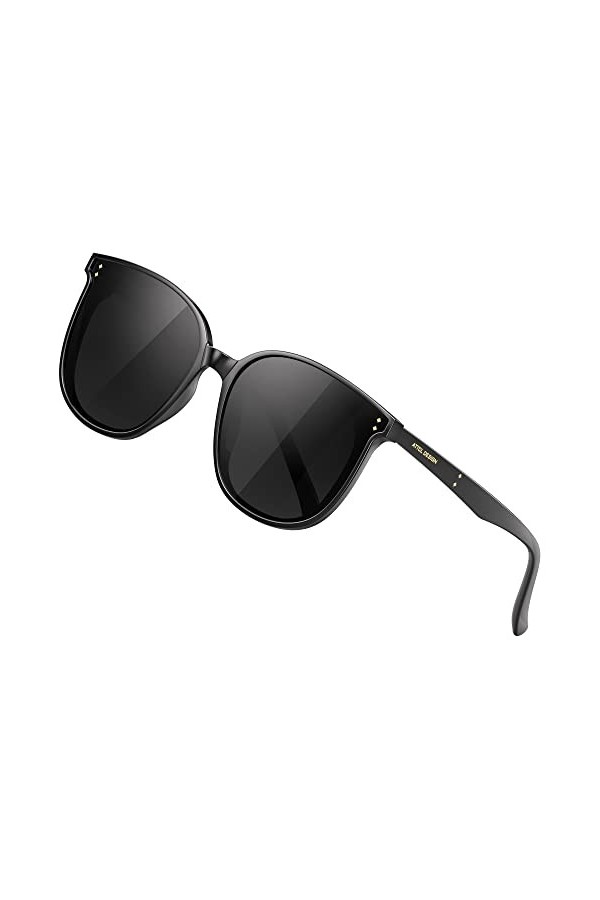 ATTCL Ronde Grande Lunettes de soleil Mode avec UV400 Protection TR90 Cadre JD222 Black+blue